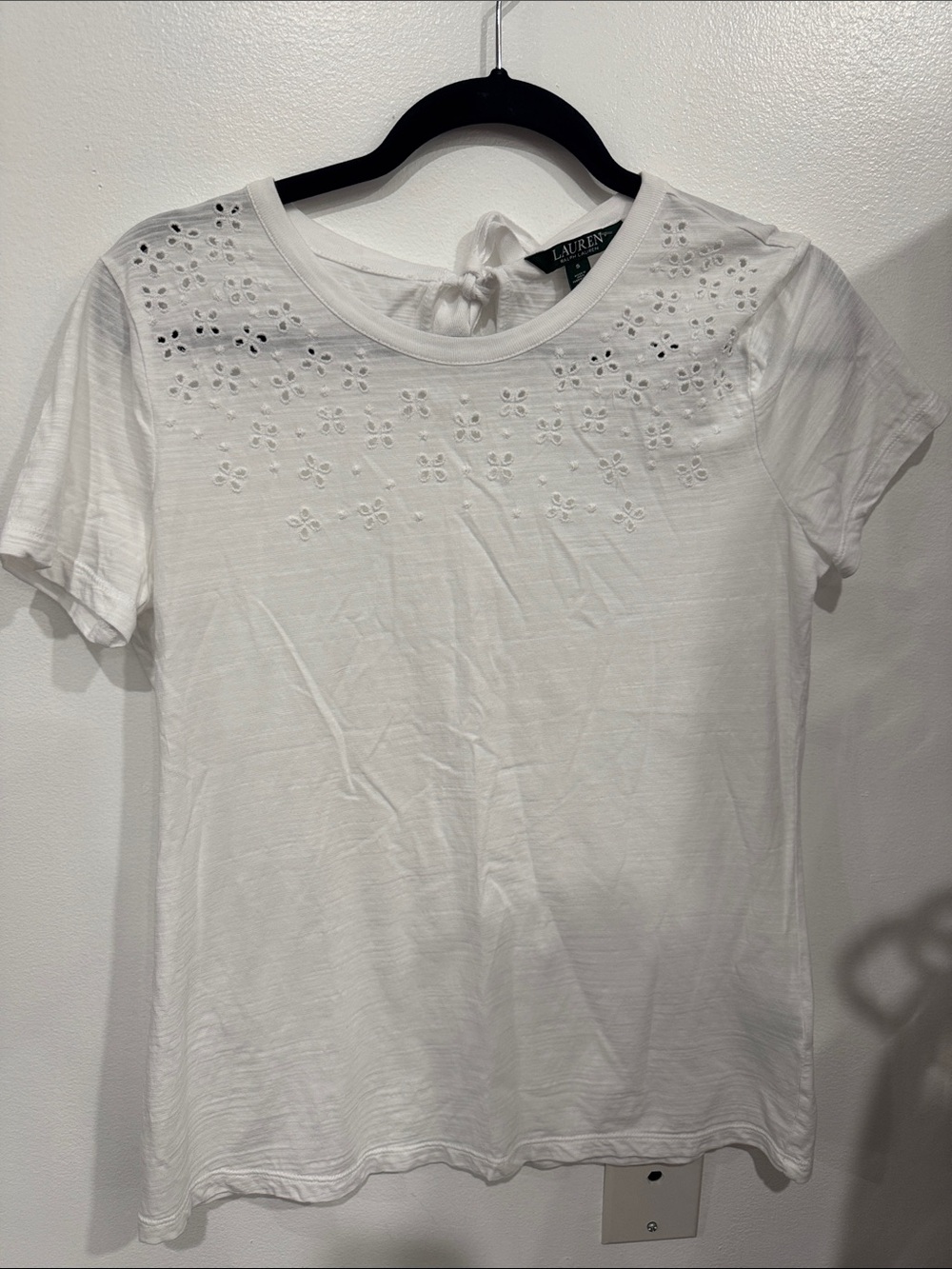 Lauren Ralph Lauren White Embroidered Eyelet Short Sleeve Tee